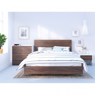Identi-T Queen Size Bedroom Set 4pcs 400890 (White/Walnut)