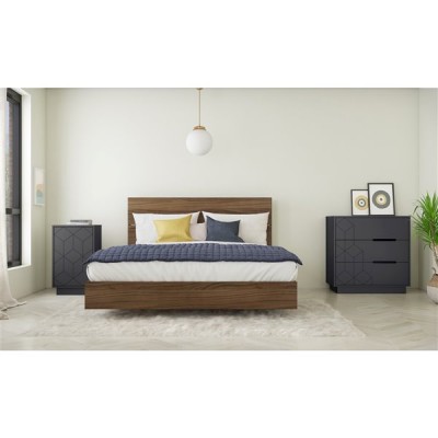 Vertigo Queen Size Bedroom Set 4pcs (Walnut/Charcoal Grey) 402990